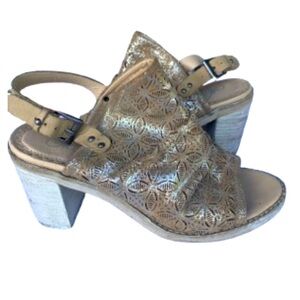 Naughty Monkey Boho Western Leather Shoes Metallic Open toe Mule Shoes Size 6.5.